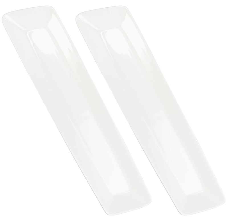 Set Of 2 Contemporary Slim Rhomboid White Porcelain Serving Platter Plates 14"L