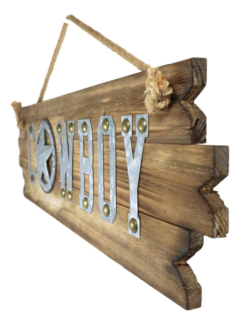 25"L Rustic Metal Western Star Cowboy Sign On Wooden Plank Wall Or Door Plaque