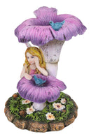 Ebros Daydreaming Girl Fairy Under Giant Trumpet Flowers With Blue Birds Statue