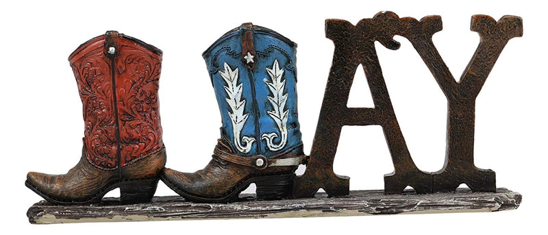 Ebros Gift 10.25"Long Rustic Western Southwestern Y'all Sign In Tooled Faux Leather Cowboy Boots Resin Desktop Plaque Decorative Figurine Table Shelf