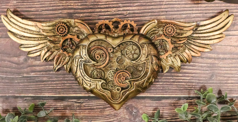 Steampunk Romantic Angel Winged Heart Clockwork And Gearwork Wall Plaque Decor