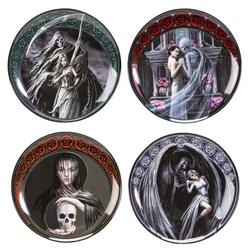 Set Of 4 Dance With Death Grim Reaper Death Angel & Damsel Dessert Salad Plates