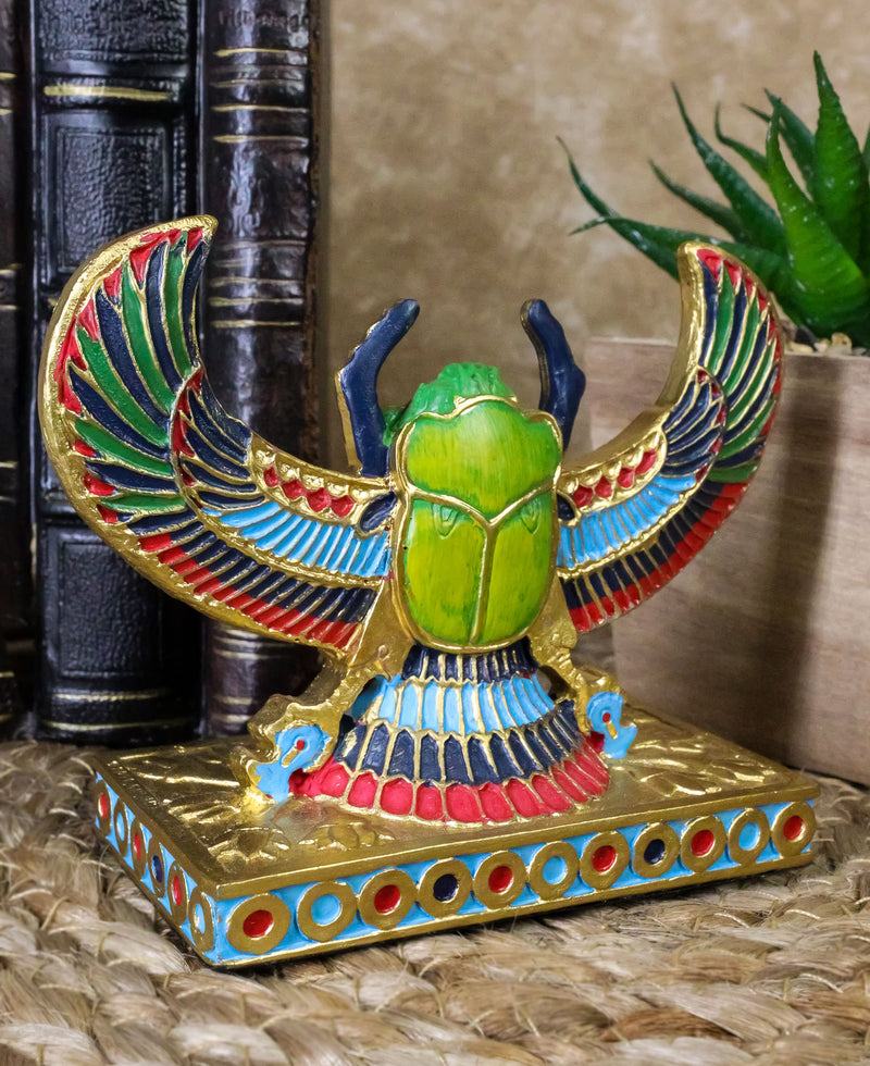 Egyptian Beautiful Golden Winged Scarab Amulet Ankh Symbol of Rebirth Figurine