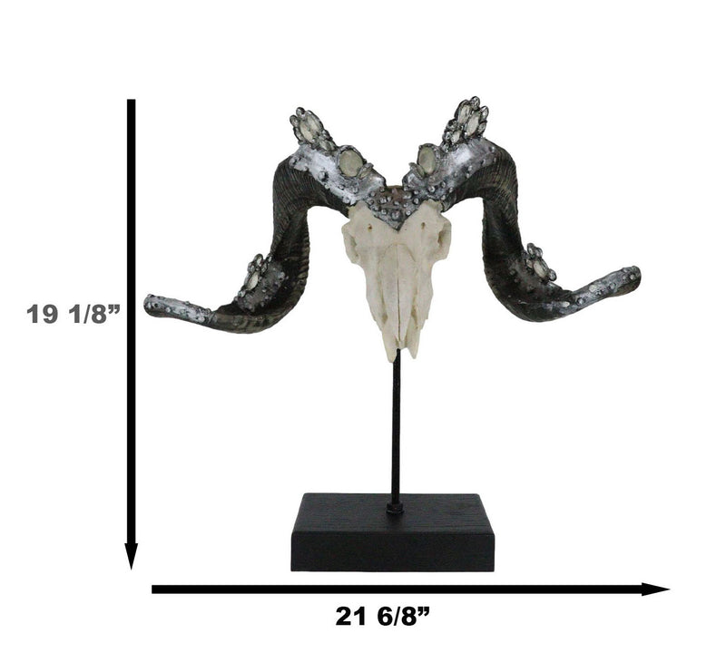 Ornate Crystal Gems Silver Bolted Bighorn Sheep Ram Skull Desktop Or Wall Plaque