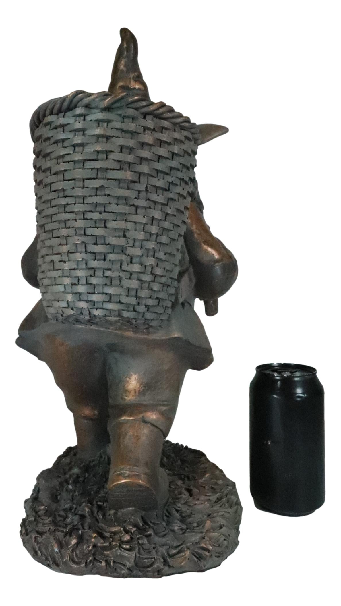 Hiking Garden Gnome With Spade And Wicker Basket Bag Floral Planter Vase Statue - Ebros Gift