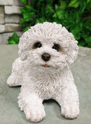 Realistic Adorable White Bichon Frise Puppy Dog Lying On Belly Pet Pal Figurine