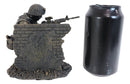 War Battlefield Kneeling Soldier Taking Cover With Rifle Gun And Gears Statue