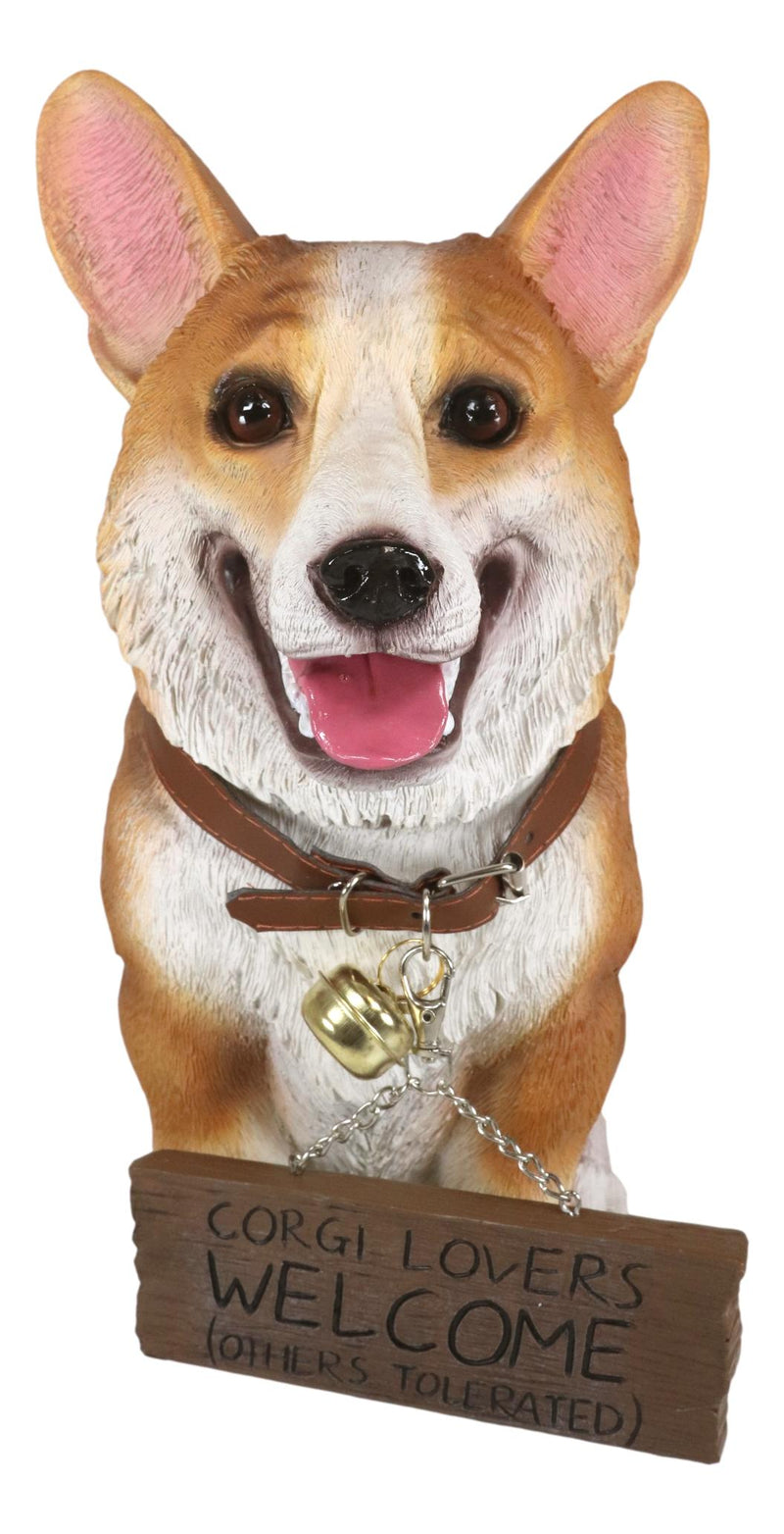 Ebros Realistic Pembroke Welsh Corgi Dog Statue 13"L With Jingle Collar Greeting Sign