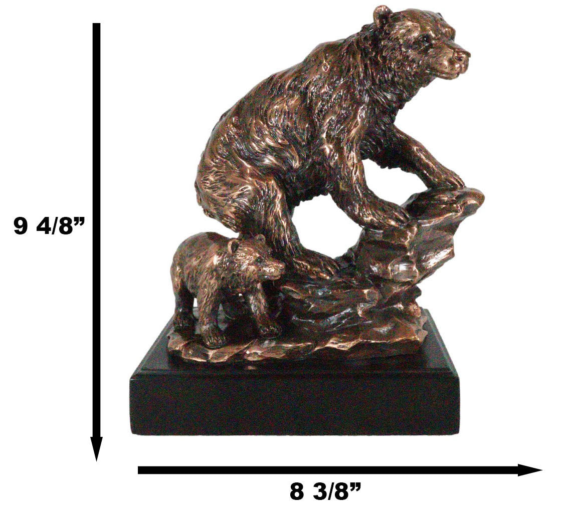 Black Bear Mother With Cub Climbing Rock Bronze Electroplated Resin Statue 9"H - Ebros Gift