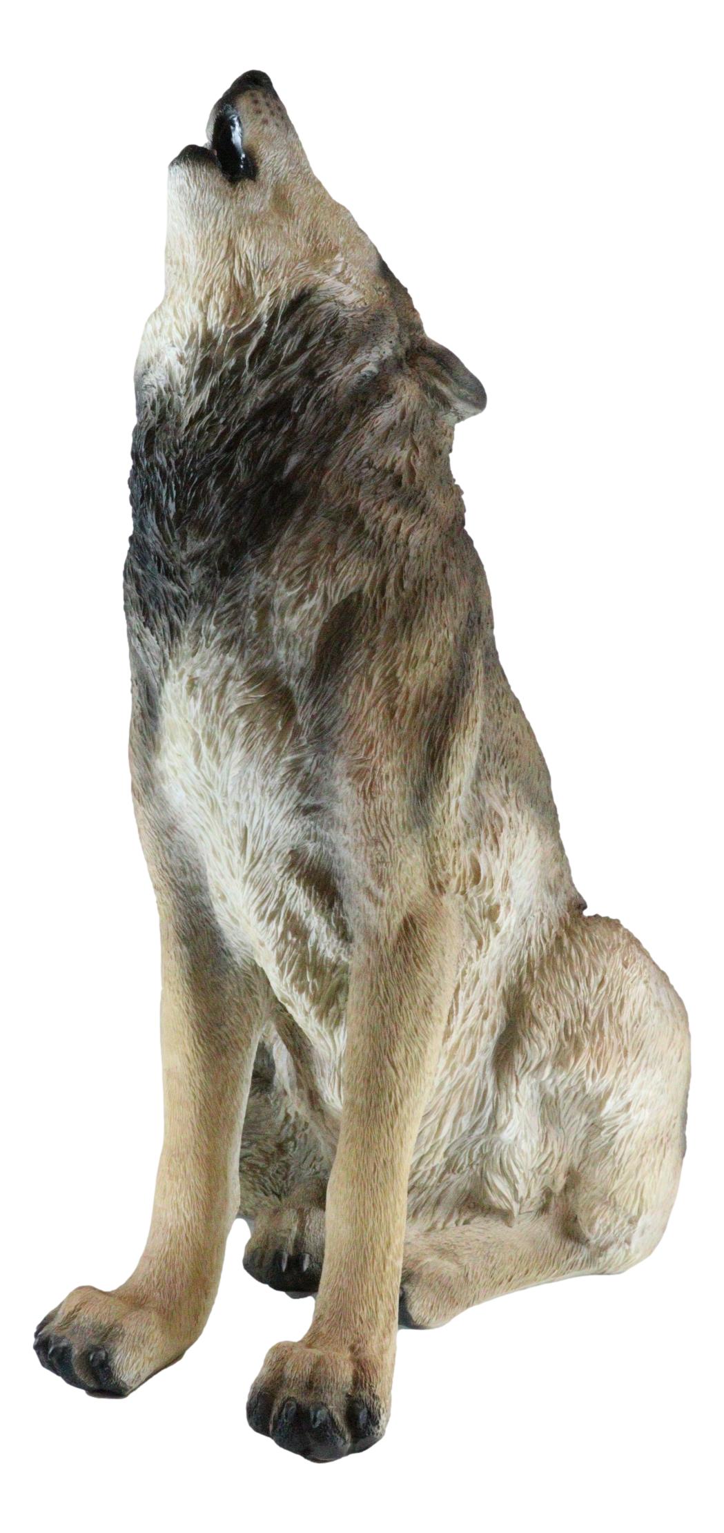 Large Wildlife Sitting Alpha Wolf Howling At The Moon Statue Decor 33.25" Tall