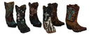 Rustic Western Crosses Tooled Leather Finish Mini Cowboy Boots Figurine Set Of 6