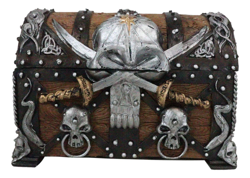 Ebros Pirate Skull With Crossed Dagger Blades Treasure Chest Box Jewelry Box 5"L