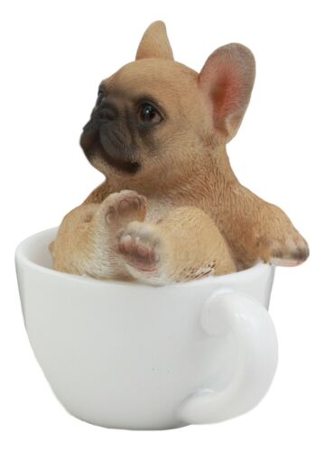 Realistic Mini French Bulldog Puppy Teacup Statue Pet Pal Dog Resin Figurine