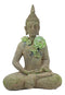 Ebros Meditating Shakyamuni Buddha Gautama With Ushnisha Head And Floral Succulents Statue 15" Tall In Faux Stone Finish Amitabha Celestial Buddhism Bodhisattva Figurine Feng Shui Zen Altar Decoration