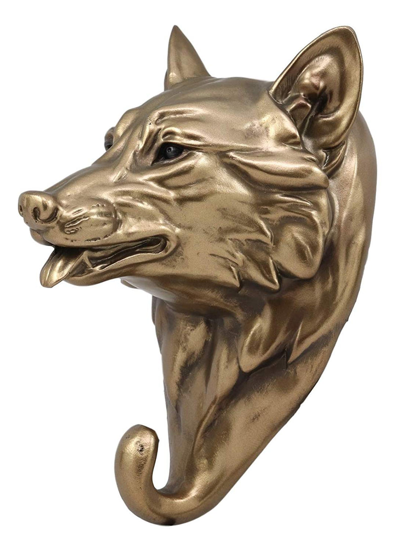 Wolf Animal Head Single Wall Hook Hanger Animal Shape Rustic Faux Bronze Figure