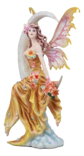 Nene Thomas Art Celestial Crescent Moon Earth Elemental Floral Fairy Statue 11"H - Ebros Gift