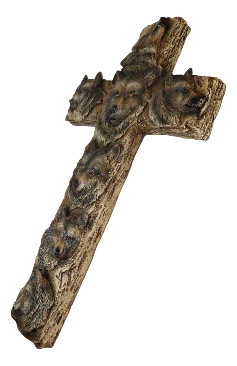 Rustic Western Animal Totem Spirit Wolves Howling Gray Wolf Wall Cross Decor