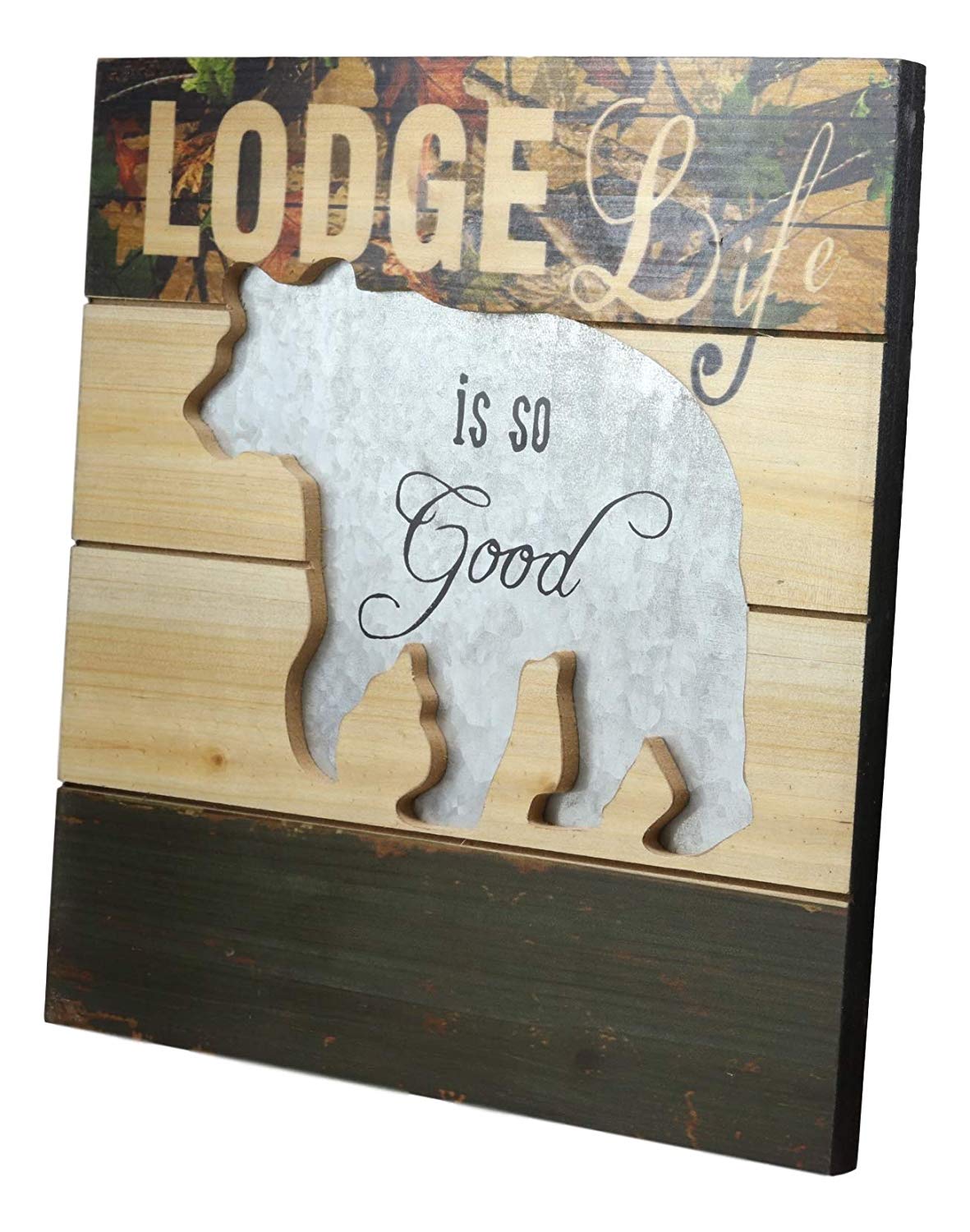 Ebros Large 15.75" Wide Rustic Cabin 'Lodge Life is So Good' Hand Painted Wooden Sign with Grizzly Bear Silhouette Hanging Wall Mounted Decor Plaque Western Country - Ebros Gift