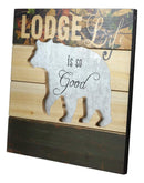 Ebros Large 15.75" Wide Rustic Cabin 'Lodge Life is So Good' Hand Painted Wooden Sign with Grizzly Bear Silhouette Hanging Wall Mounted Decor Plaque Western Country