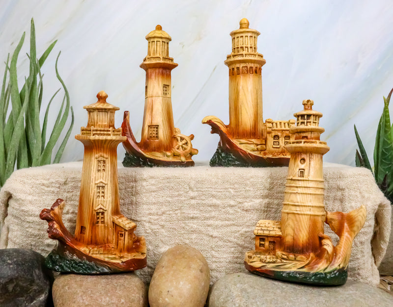 Ebros 3.5"Tall Marine Scenic Lighthouse By The Ocean Set Of 4 Miniature Figurine - Ebros Gift