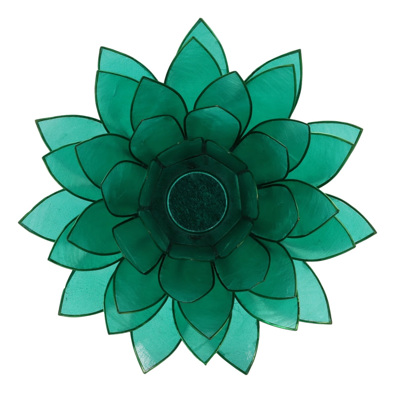 Teal Green Capiz Seashells Lotus Flower Votive Tea Light Candle Holder 8.5"D