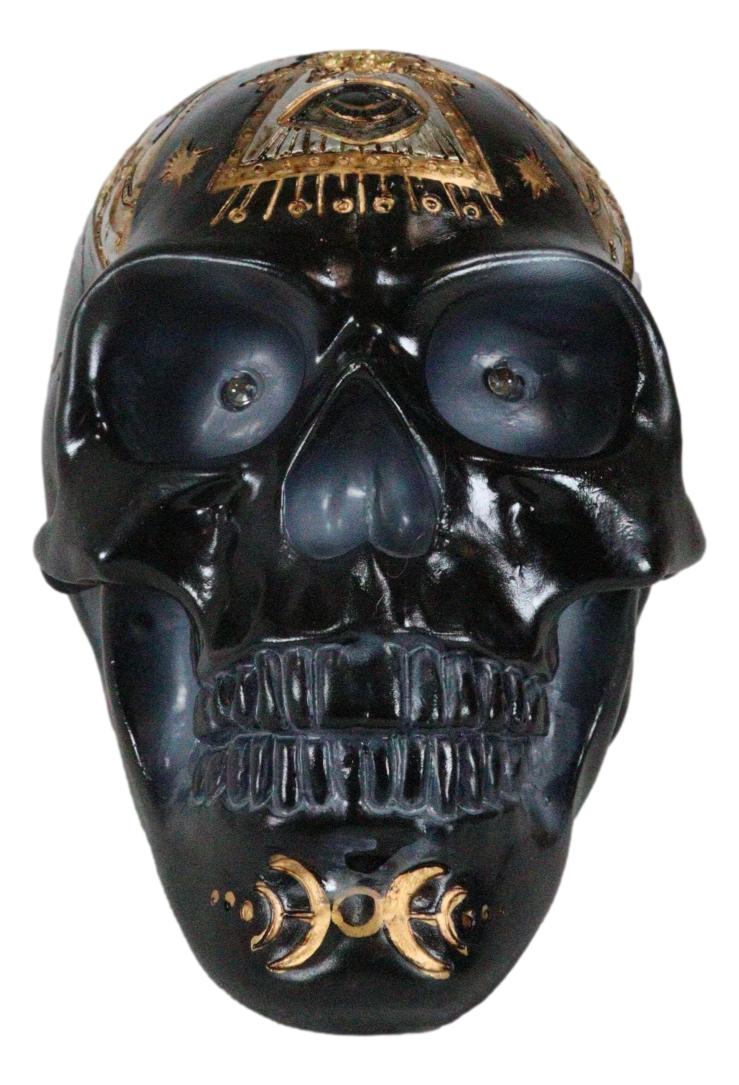 Green LED Eyes Black Sacred Symbols Wicca Pagan Triple Moon Evil Eye Skull