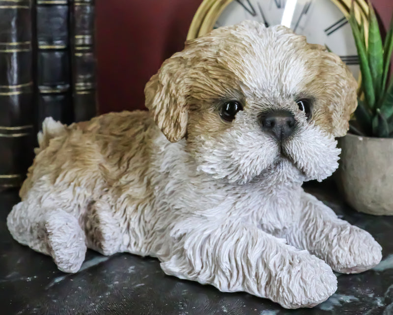 Lifelike Adorable Shih Tzu Dog At Rest With Glass Eyes Figurine Pet Pal Memorial