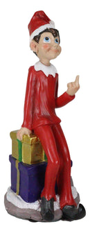 Naughty Christmas Elf Flipping The Bird Sitting On Santa Presents Shelf Figurine