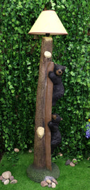 Rustic Black Bear Cubs Climbing Up Tree Ladder Standing Floor Lamp Statue 60"H