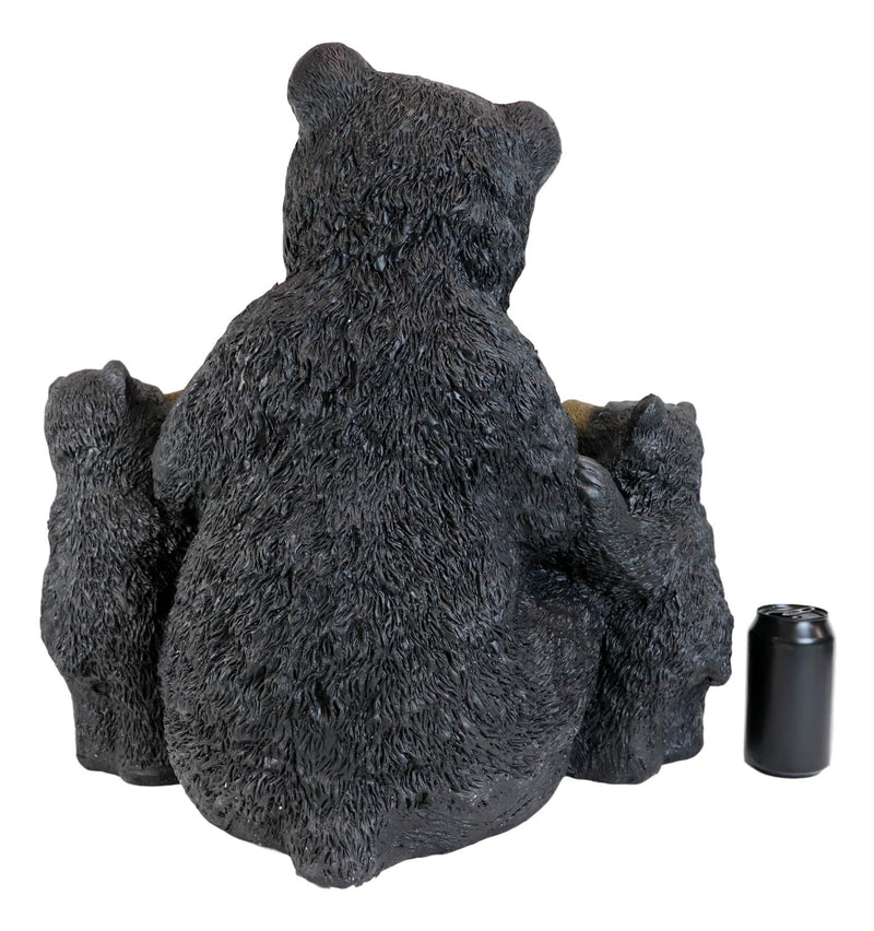 Large Rustic Forest Black Bear With 2 Cubs Holding Mama Knows Best Sign Statue