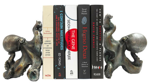 Ebros Nautical Coastal Sea Monster Octopus Bookends Set Statue in Faded Bronze Antique Finish 6.25" H