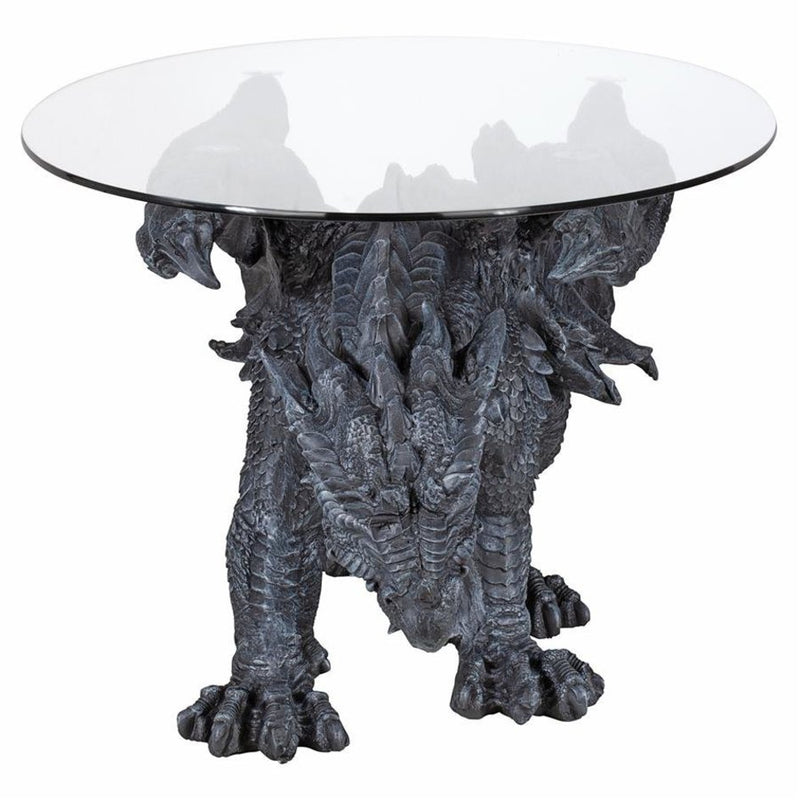 Faux Stone Medieval Gothic Prowling Dragon Sculptural Oval Coffee End Table