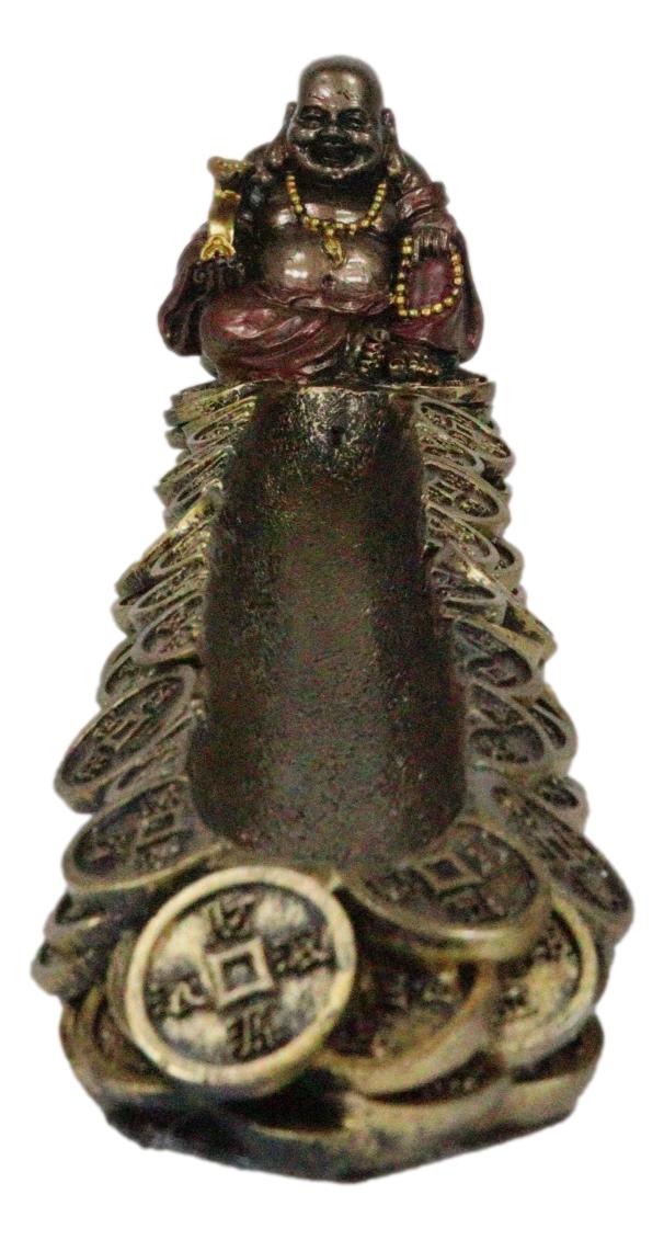 Hotei Lucky Fortune Buddha Maitreya Holding Prayer Beads Incense Holder Figurine