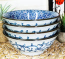 Japan Made Blue & White Ming Style Floral Blossoms Ceramic Soup Bowls Pack of 4