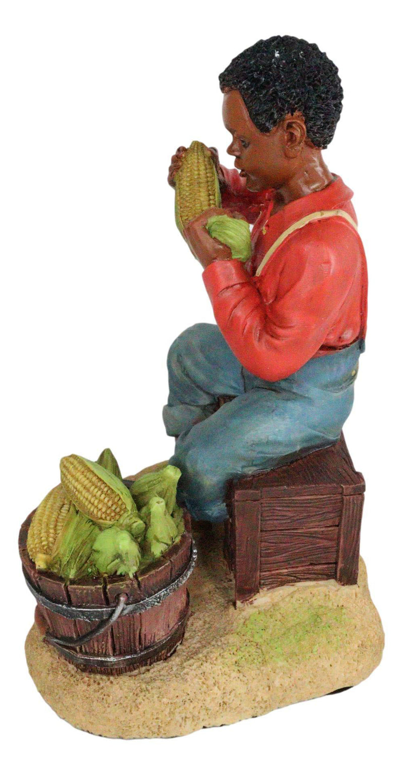 Ebros Vintage Black Americana History African American Boy Shucking Corn Statue 6"Tall