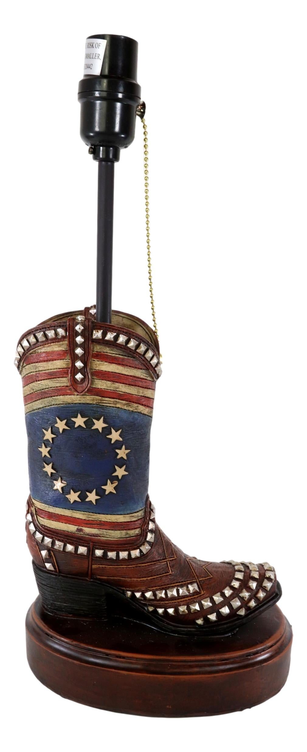 Western Patriotic American Flag Stars Stripes Cowboy Boot Table Lamp With Shade