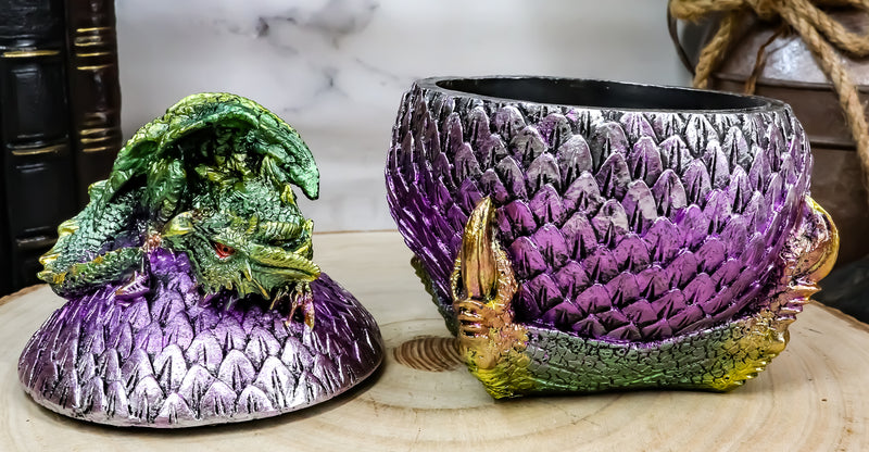 Ebros Green Wyrmling Dragon On Dragon Claw Scaly Colorful Egg Decorative Box
