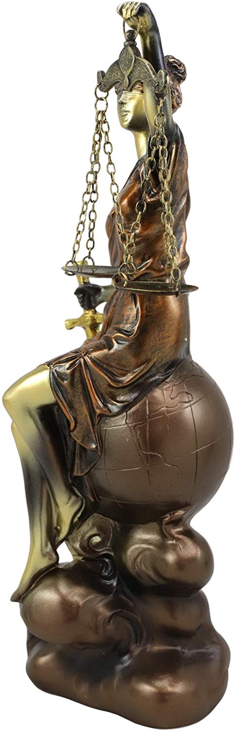 Ebros Greek Blind Lady Of Justice La Justica Sitting On Globe Figurine 13.25"H - Ebros Gift