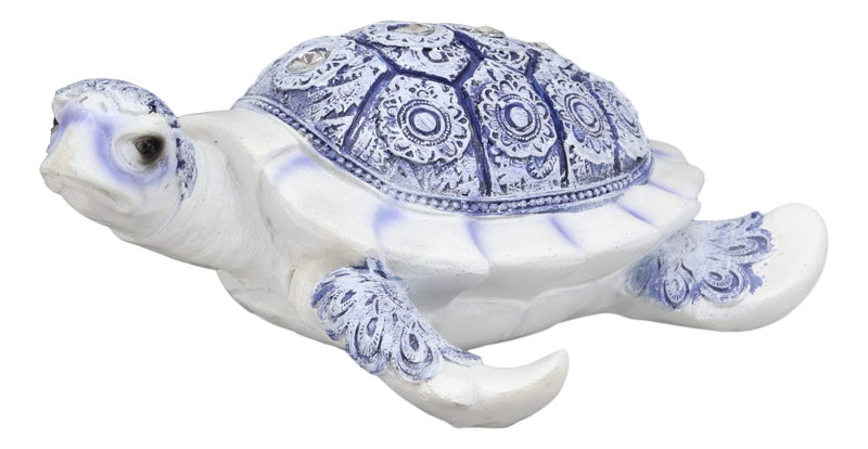 Ebros Terracotta Blue and White Feng Shui Celestial Sea Turtle Statue 6" Wide