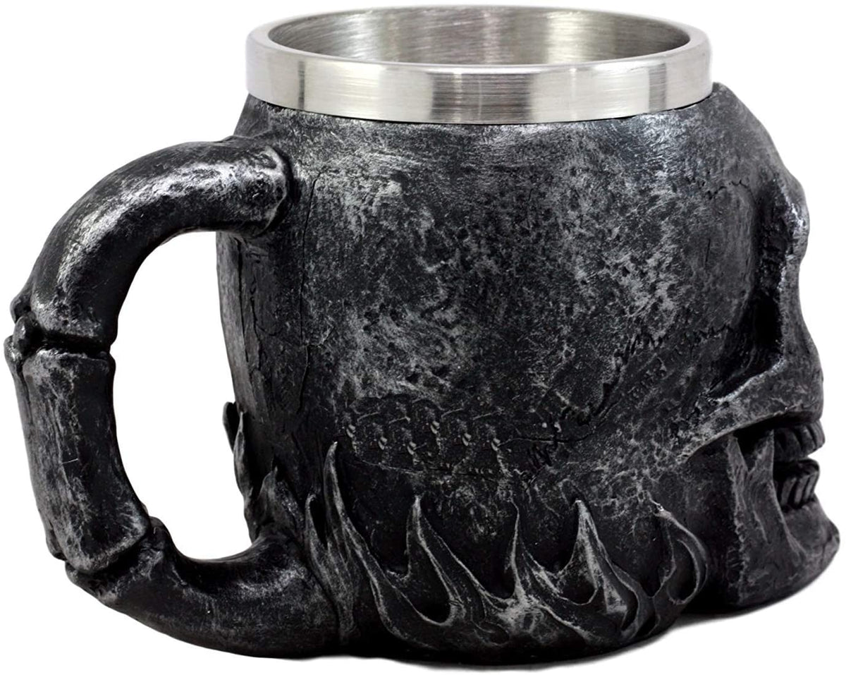 Ebros Dark Silver Immortal Skull Coffee Mug Demon Beer Stein Tankard  14oz