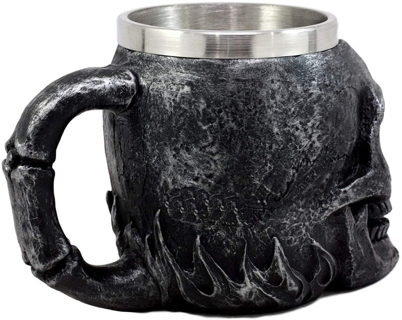 Ebros Dark Silver Immortal Skull Coffee Mug Demon Beer Stein Tankard  14oz