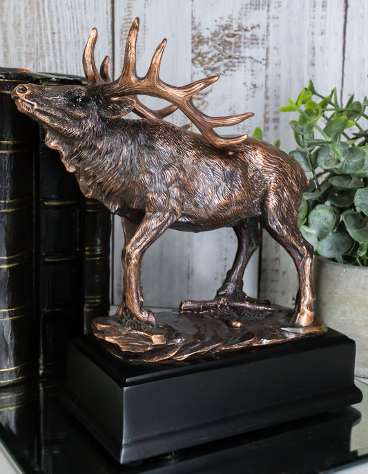 Large Wapiti Bull Elk Deer Rustic Bronze Electroplated Finish Statue With Base - Ebros Gift