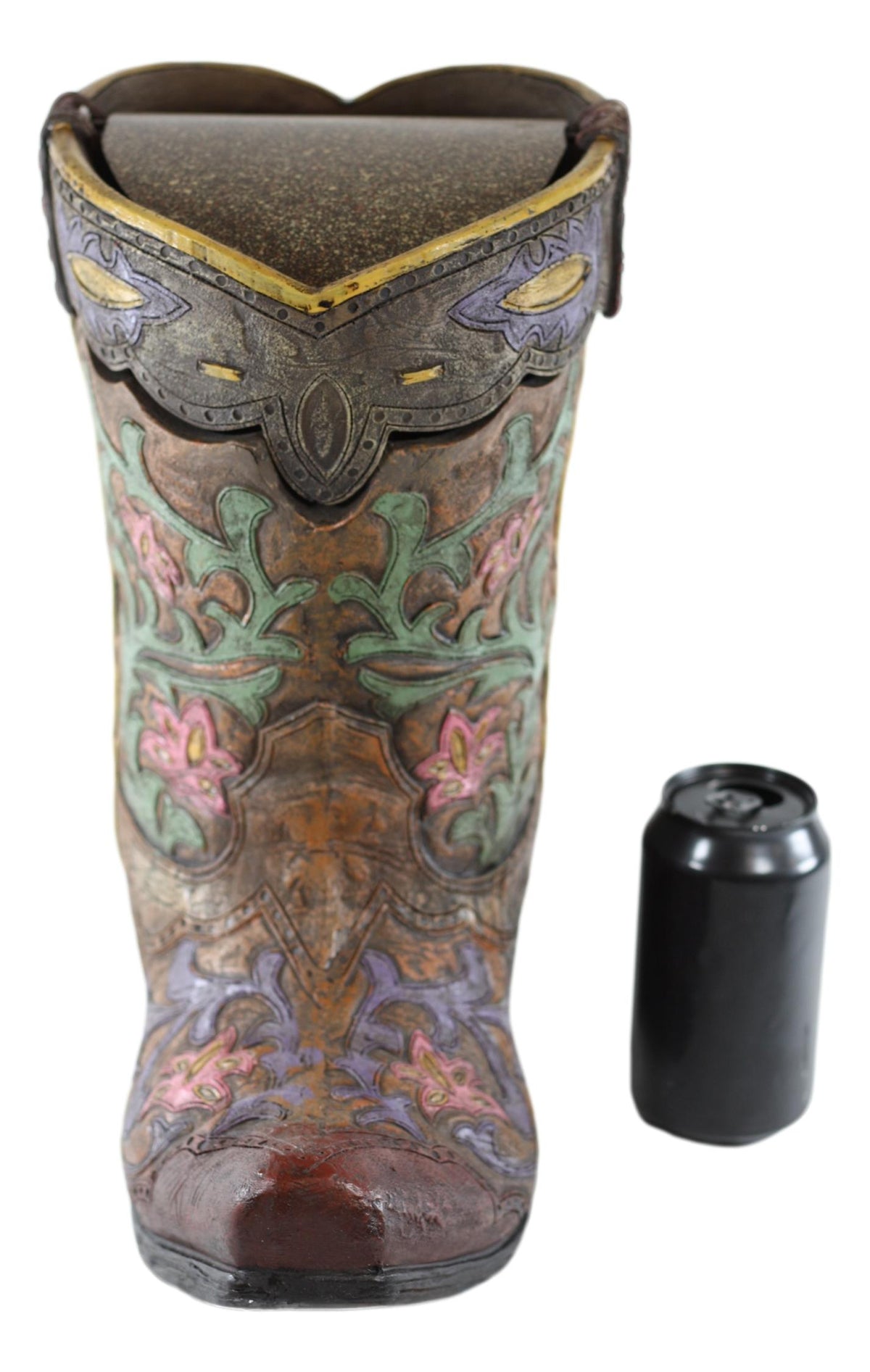 Large Western Floral Lace Vintage Design Cowboy Boot Waste Basket Bin With Lid