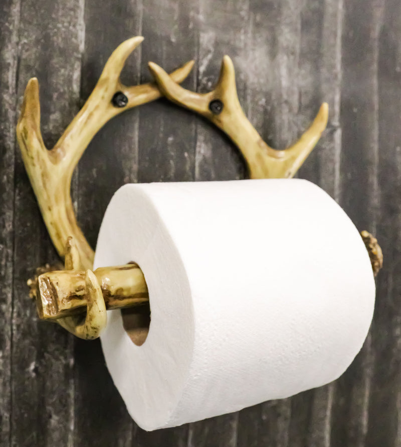Rustic Western 8 Point Buck Deer Antlers Toilet Paper Holder Bathroom Wall Decor