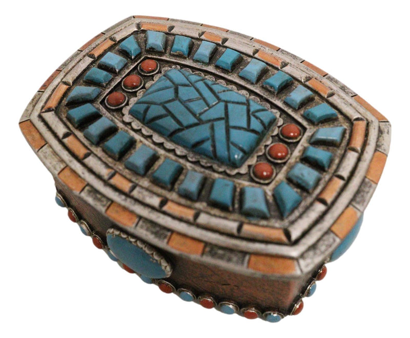 Southwest Boho Chic Navajo Vector Motif Turquoise Gems Decorative Jewelry Box