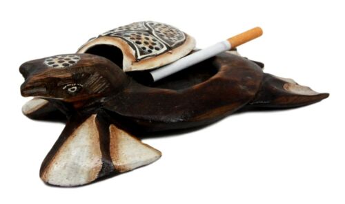Balinese Wood Handicrafts Polkadot Shell Turtle Family Ashtray Box Figurine Set