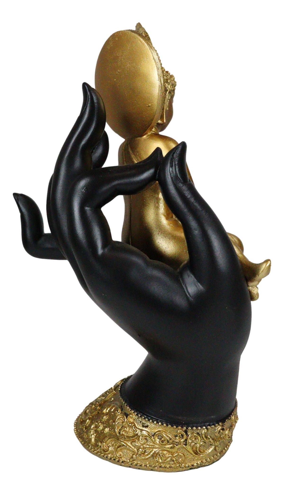 Feng Shui Golden Fire Buddha Gautama Meditating On Black Mudra Hand Figurine