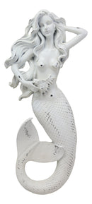 Rustic White Stone Finish Nautical Ocean Mermaid Holding Spider Conch Wall Decor