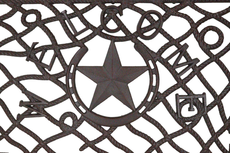 Rustic Western Welcome Horseshoe Star Ropes Cast Iron Floor Mat Doormat 28X18