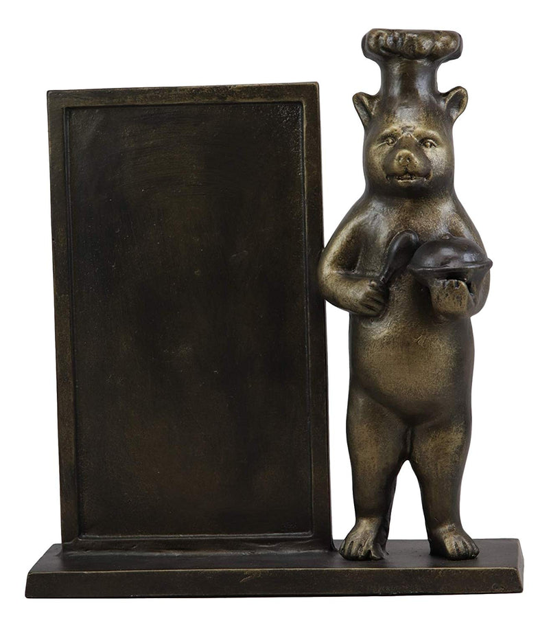 Ebros Aluminum Whimsical Black Bear with Chef Hat Standing by A Menu Board Statue 12.5" Tall Rustic Western Cottage Cabin Lodge Bears Home Kitchen and Dining Countertop Table Decor Sculpture